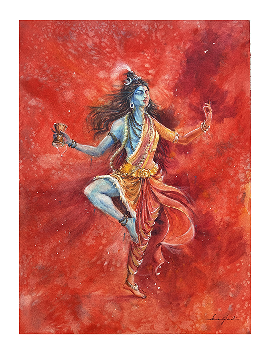 Ardhanarishvara, watercolour by Suman Ghosh