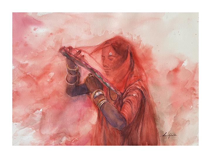 Behind the Veil, watercolour by Suman Ghosh