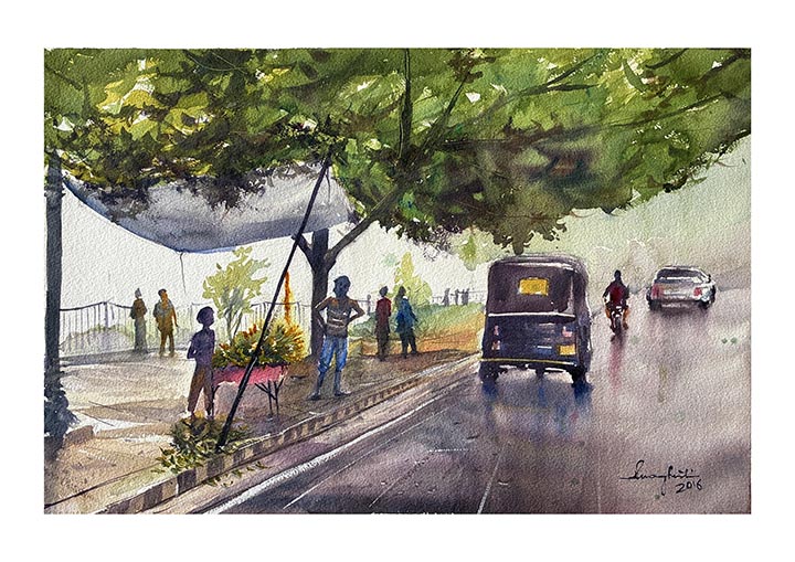 Bhopal — A Passing Moment, watercolour by Suman Ghosh