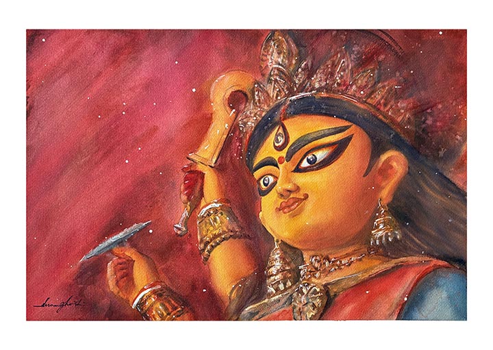 Durga, watercolour by Suman Ghosh