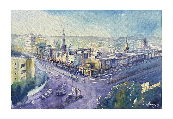 Layers of Bhopal, watercolour by Suman Ghosh