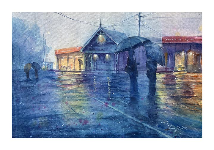 Monsoon II, watercolour by Suman Ghosh