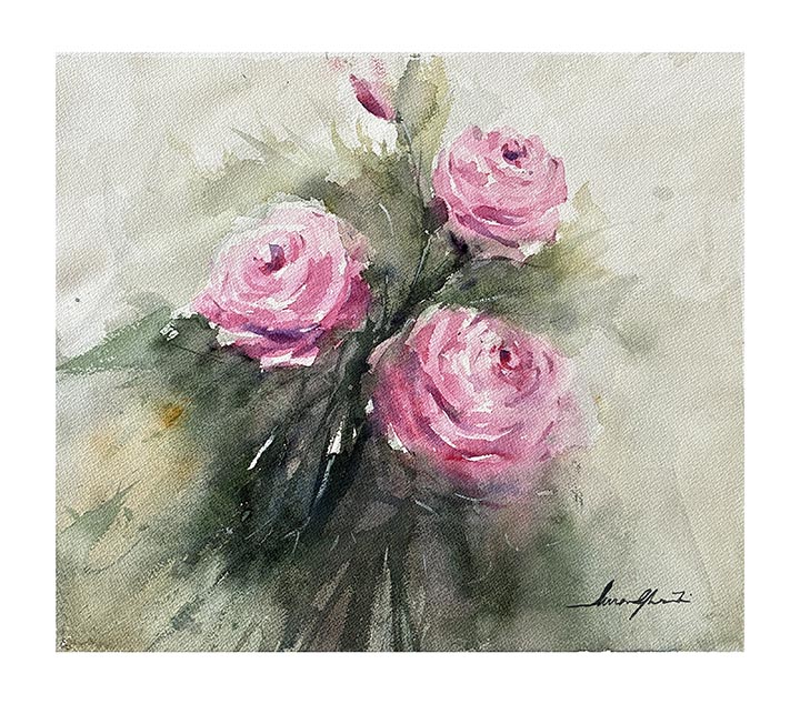 Quiet Blossoms, watercolour by Suman Ghosh