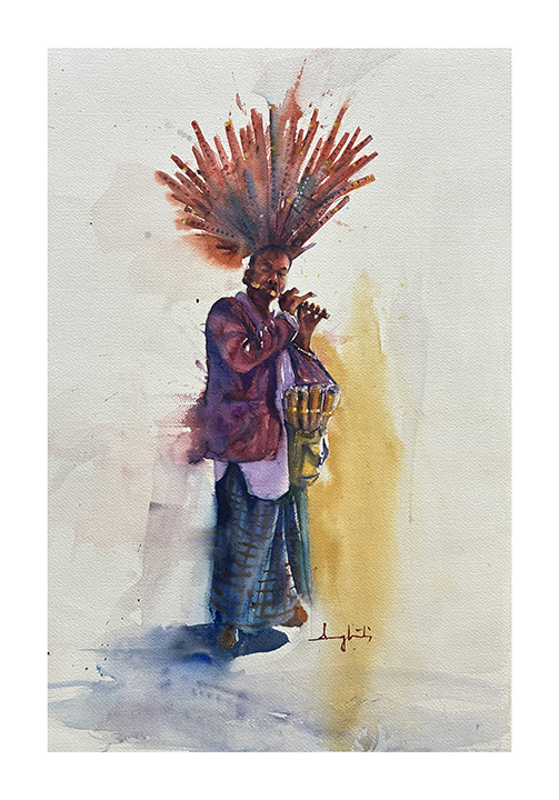 Song of the Road, watercolour by Suman Ghosh