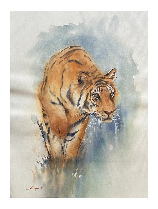 Striped Silence I — Approach, watercolour by Suman Ghosh
