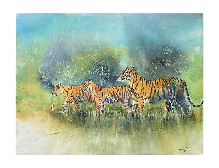 Striped Silence IV — Together, watercolour by Suman Ghosh