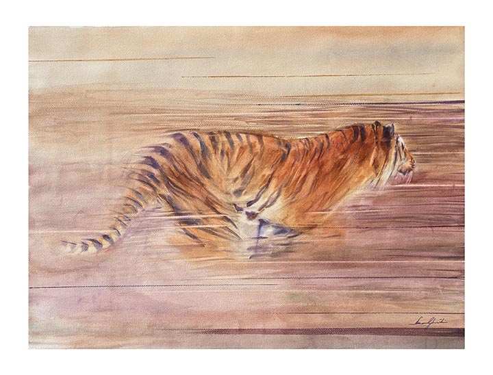 Striped Silence V — Motion, watercolour by Suman Ghosh