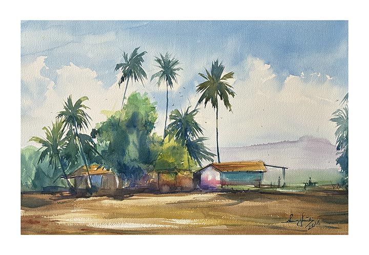 Under Open Skies, watercolour by Suman Ghosh