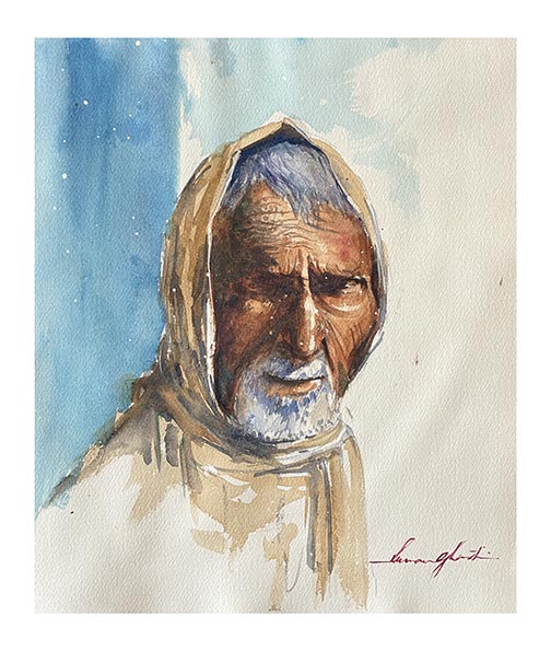 Weathered Grace, watercolour by Suman Ghosh